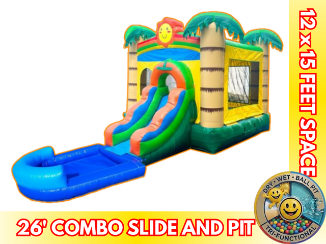 Tropical Combo Bounce House With Slide and Ball Pit