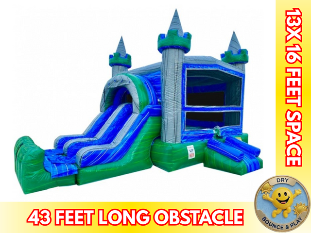 Green Emerald Combo Bounce House Dual Slide