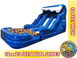 12' Blue Wave Dual  Slide With Ball pit 🔴🔵🟠🟡🟢🟣