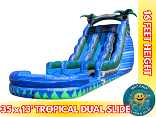 16'H Blue Tropical Dual Slide With Pool 
