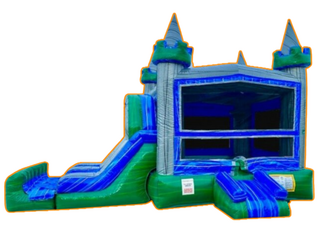 Green Emerald Combo Bounce House  Dual Slide Wet