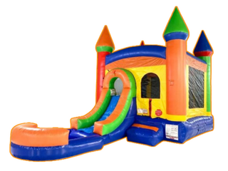 Rainbow  Combo Bounce House With 1 Slide and  Pool
