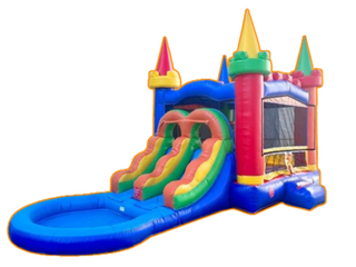 Rainbow Combo  Bounce House With 2 Slides and Pool