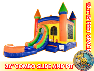 Rainbow Combo Bounce House with 1 Slide and Ball Pit