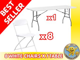 1 Table and 8 White Chairs