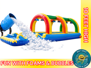 Rainbow Dual Slip n' Slide With Pool and Foam Machine