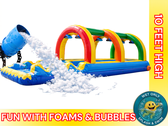 Rainbow Dual Slip n' Slide With Pool and Foam Machine
