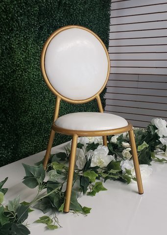 Round White Leather Chair with Gold Trim