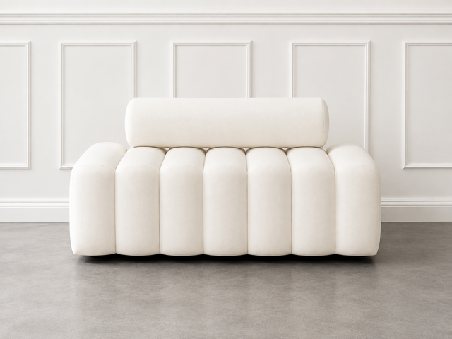 Cream Rippled Velvet Loveseat
