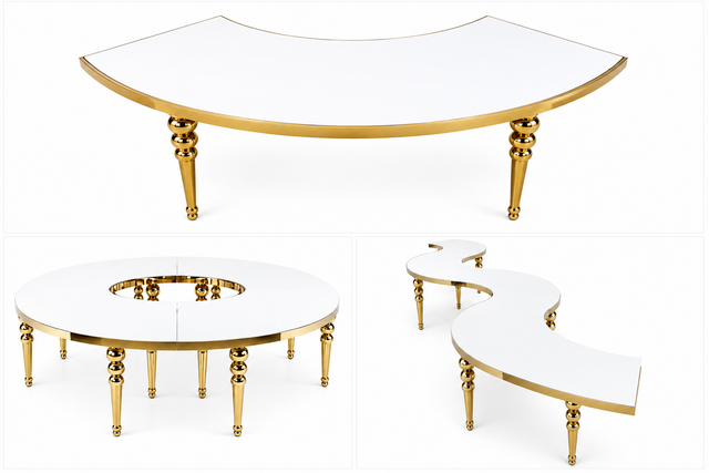 White Serpentine Table Gold Trim