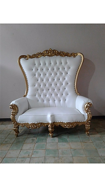 Gold Trim/ White Leather Vintage Love Seat (AS IS)