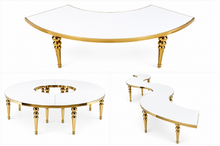 White Serpentine Table Gold Trim