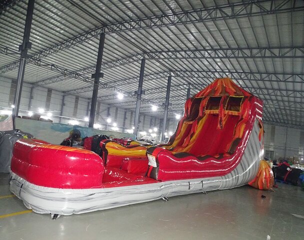 18' FT Dual Lane Volcano Rush water slide w/ Inflated pool