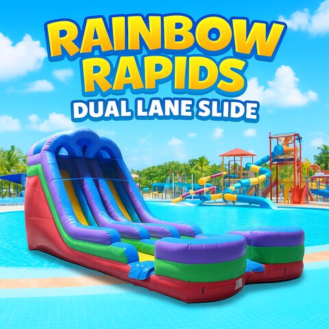 15 FT Rainbow Rapids dual lane Center Climb water slide with splash pad