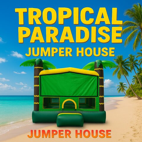Tropical Paradise Bounce House- M with Hoop