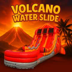18' FT Dual Lane Volcano Rush water slide w/ Inflated pool