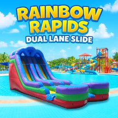 15 FT Rainbow Rapids dual lane Center Climb water slide with splash pad