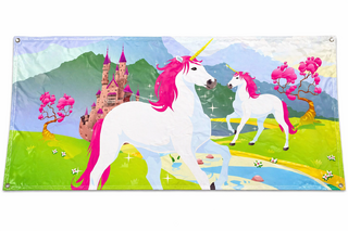 🦄 Magical Unicorn Bounce House with Banner 🌈✨
