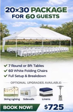 20x30 Event Tent Package - 60 Guests