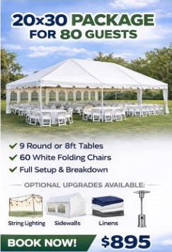 20x30 Event Tent Package - 80 Guests