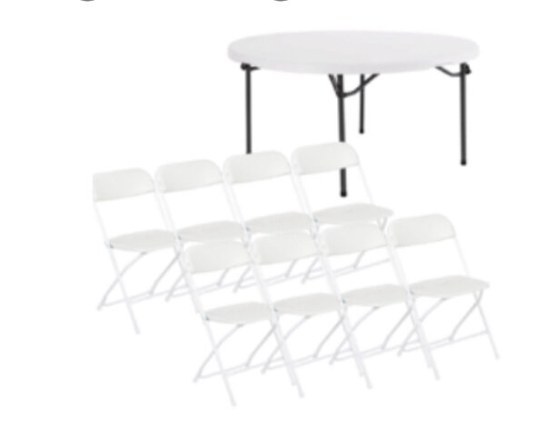 5' Round Banquet Table and 8 Plastic Chair Sets