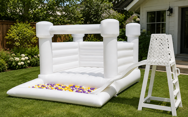 Deluxe White Bouncer Ball Pit With Slide #23-1 + Slide