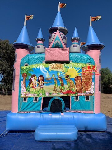 Luau Magic Castle with Obstacles and Basketball Hoop 