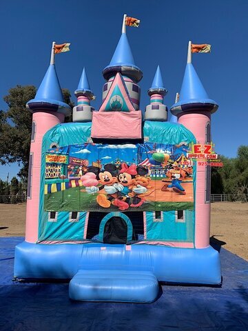 Mickey and Minnie Magic Castle with Obstacles and Basketball Hoop 