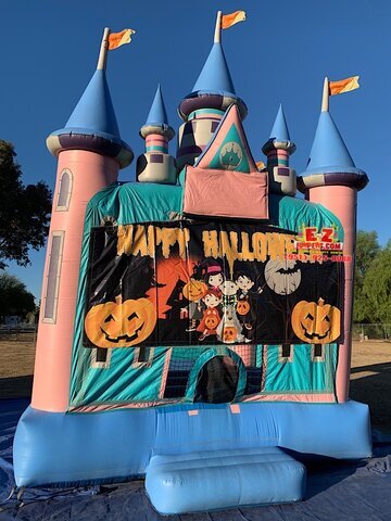 Halloween - Pumpkins Magic Castle with Obstacles and Basketball Hoop 