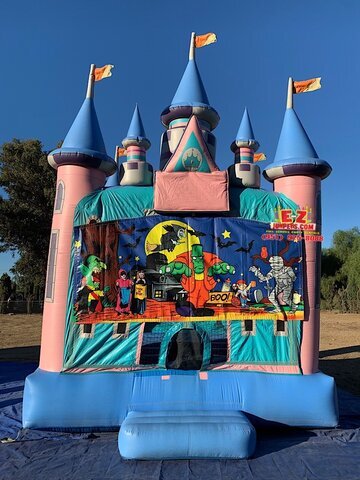 Halloween - Frankenstein Magic Castle with Obstacles and Basketball Hoop 