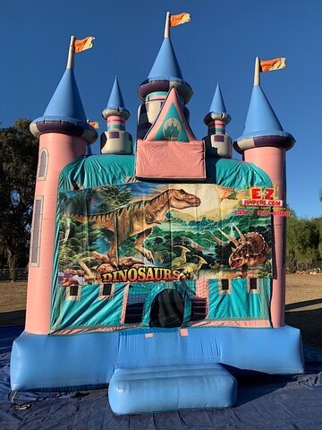 Dinosaurs Magic Castle with Obstacles and Basketball Hoop 