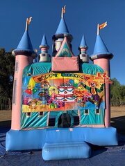 Birthday and Clown Magic Castle with Obstacles and Basketball Hoop 