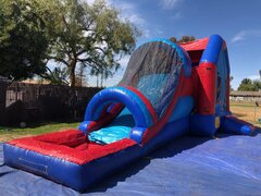 Blue and Red 4in1 Jumper/Slide Combo w/Basketball Hoop - Dry or Wet 