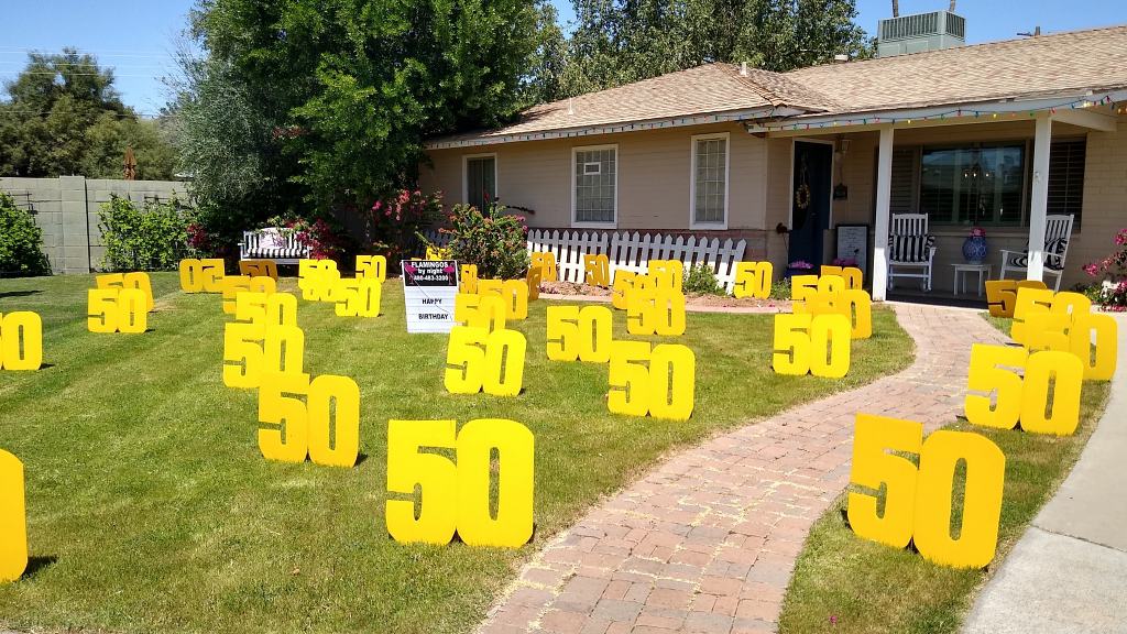 50 big number 50s inTempe birthday yard card surprise