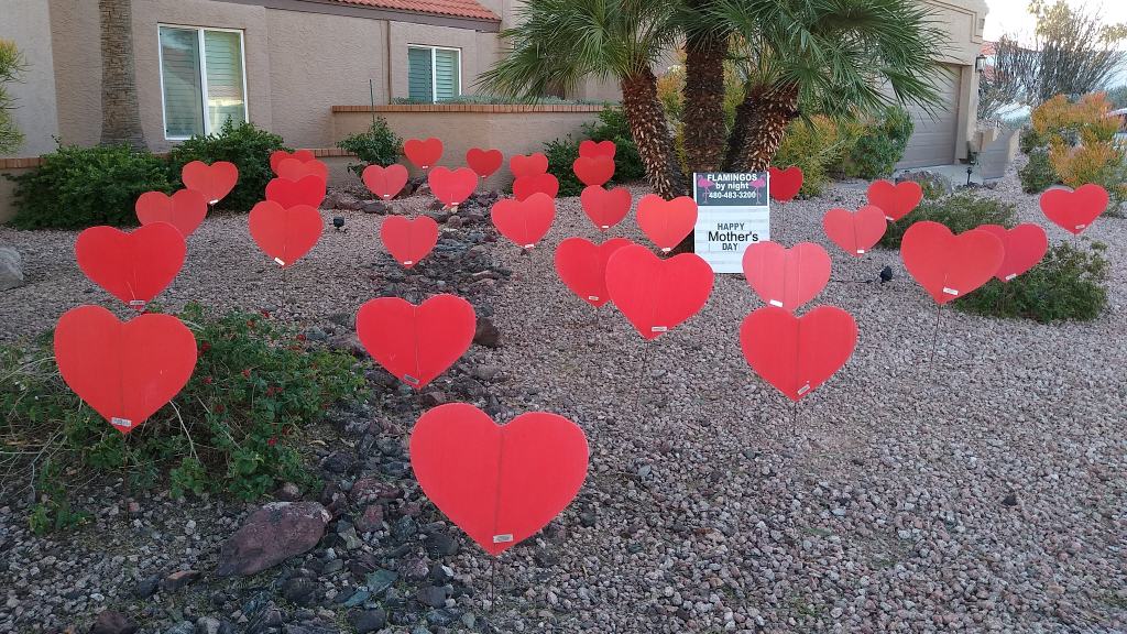 30 big red heart birthday yard signs in Sun City AZ birthday yard card