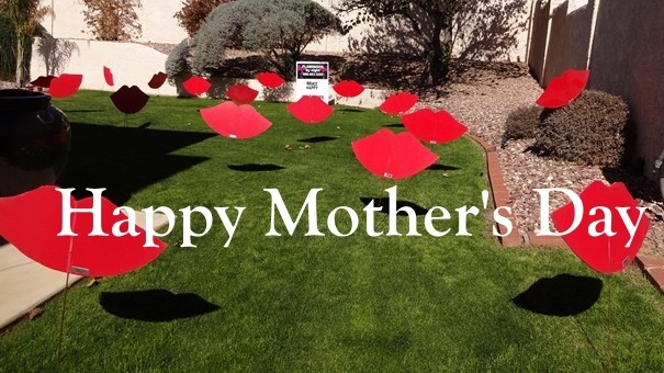 Mothers Day lawn display of giant red lips