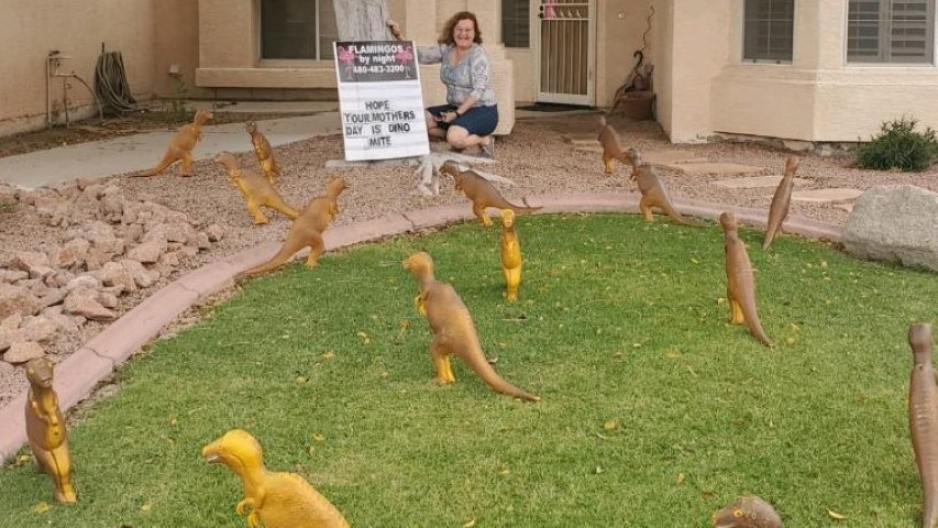A yard full of dinosaurs on Mothers Day? Sure, for a dino-mite mom