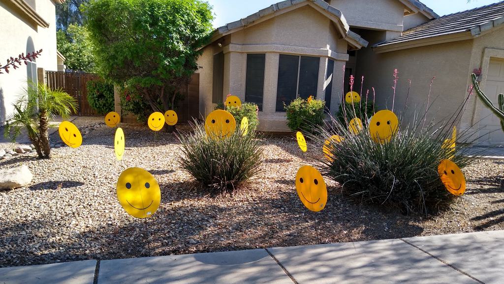 Yard full of smiley faces for birthday in Peoria AZ