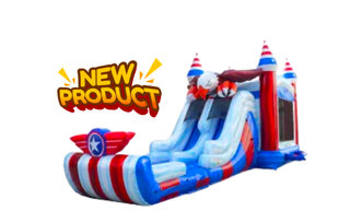 USA Bald Eagle Dual Lane Wet Bounce House Combo 