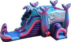 Mermaid Dual Lane Combo (#212-wet) Now Available April Dual Lane water Slide, Bounce House, Climb Wall, Basketball Hoop, and Inflated landing pad