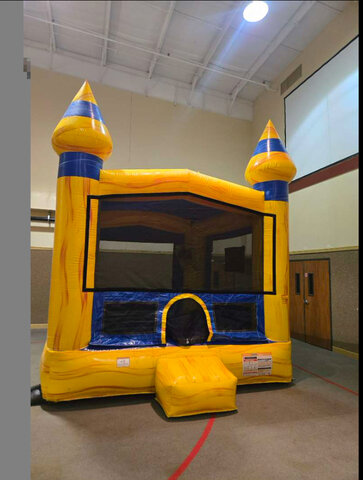 Yellow  and blue bounce house 
