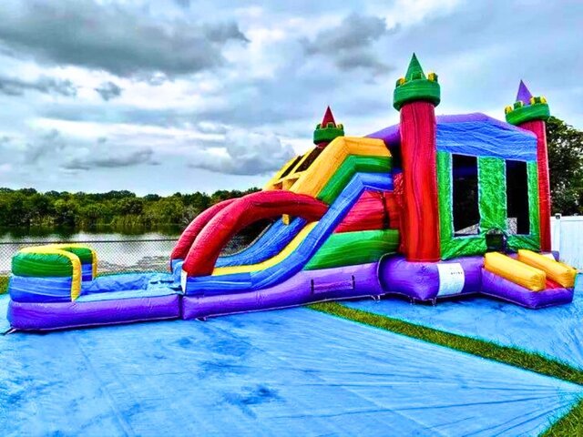 XL Dual Lane Colorful Combo Bounce House (attached pool)