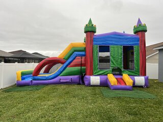 XL Dual Lane Colorful Combo Bounce House (attached bumper)