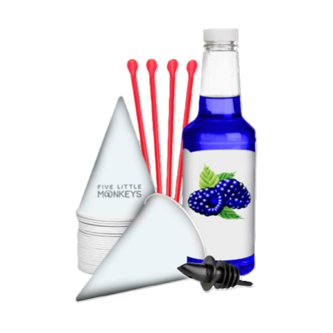 Snow Cone Cups/Straws/Syrup: 25 Servings - Blue Raspberry