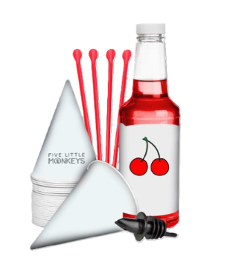 Snow Cone Cups/Straws/Syrup: 25 Servings - Wild Cherry