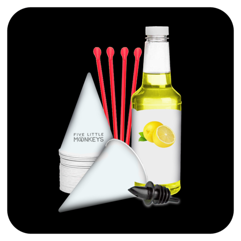 Snow Cone Cups/Straws/Syrup: 25 Servings - Lemonade