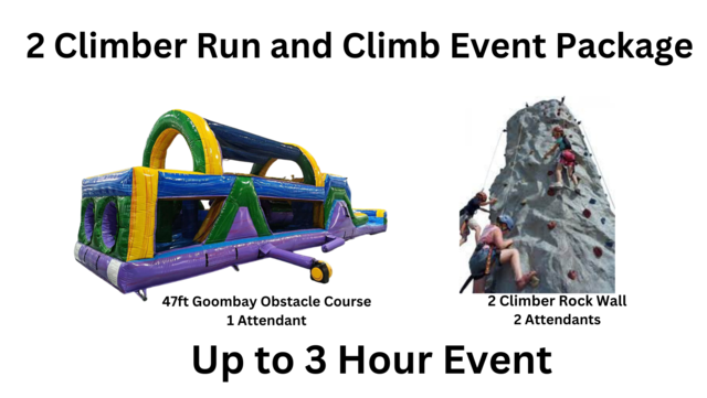 2 Climber Rock Wall, Obstacle Course and 3 Attendents