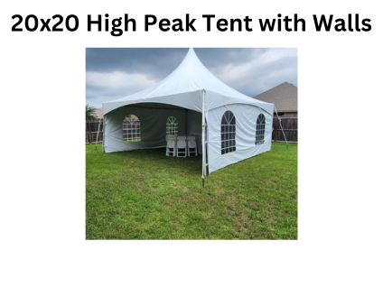 20x20 High Peak Tent W/ Walls 3 Tables 18 Chairs