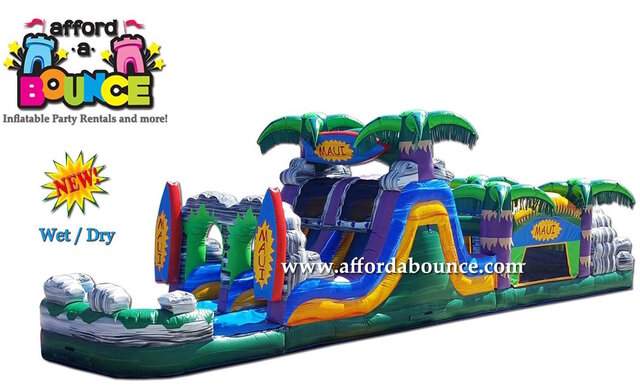 Maui 46ft Obstacle Course with Dual Lane 14ft Water Slide and Pool