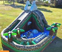 Battlefield Obstacle Combo w/ 19ft Wet/Dry Slide, Mini Pool & Wipeout Balls- NEW!